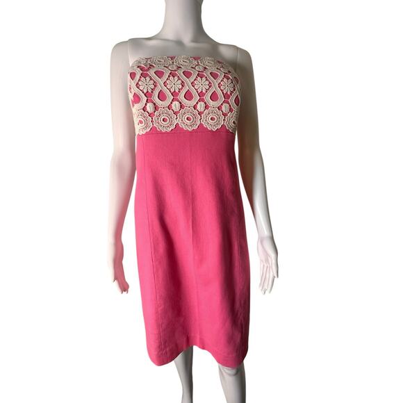 Lilly Pulitzer Bowen Dress Bodice Hotty Pink Crochet Style 78374 Womens Sz. 10 - Picture 4 of 16